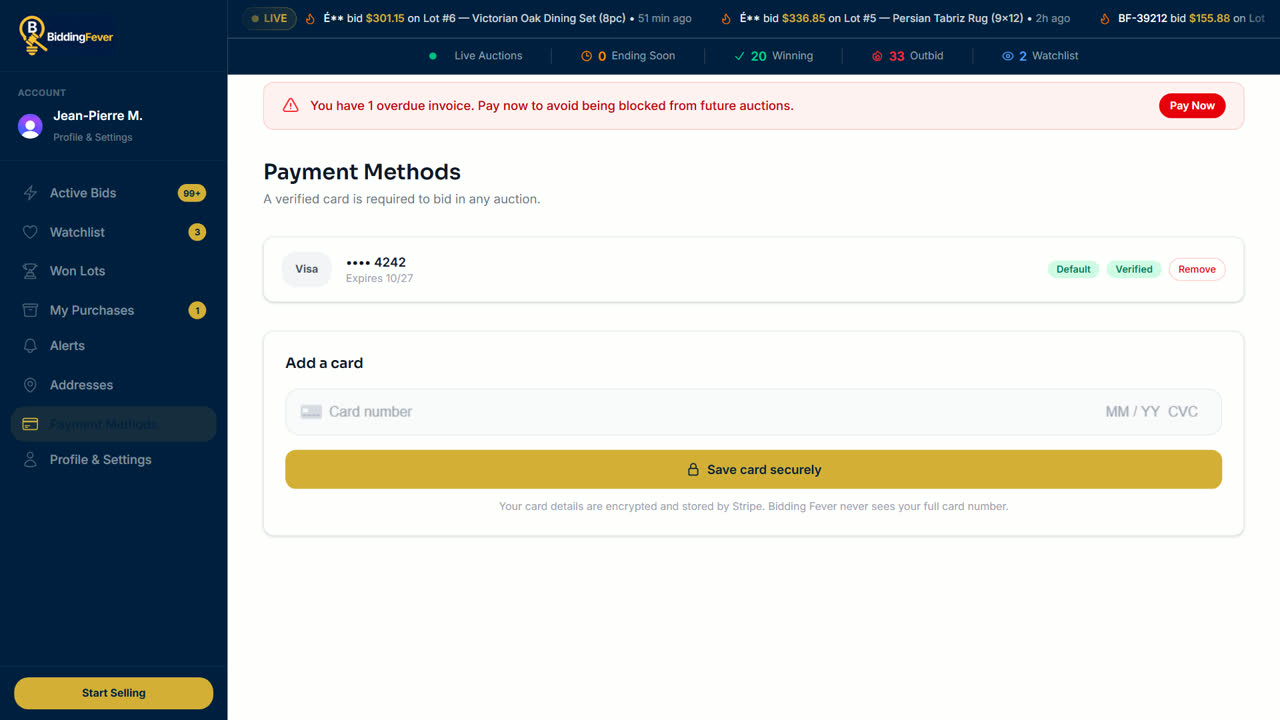 The Payment Methods page