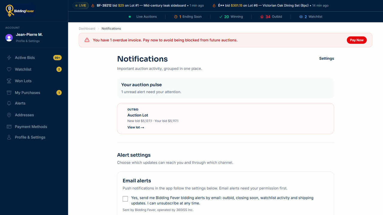The Notifications page