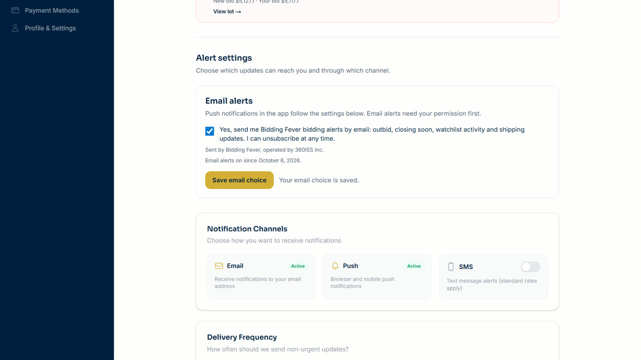 The Email alerts section with its checkbox