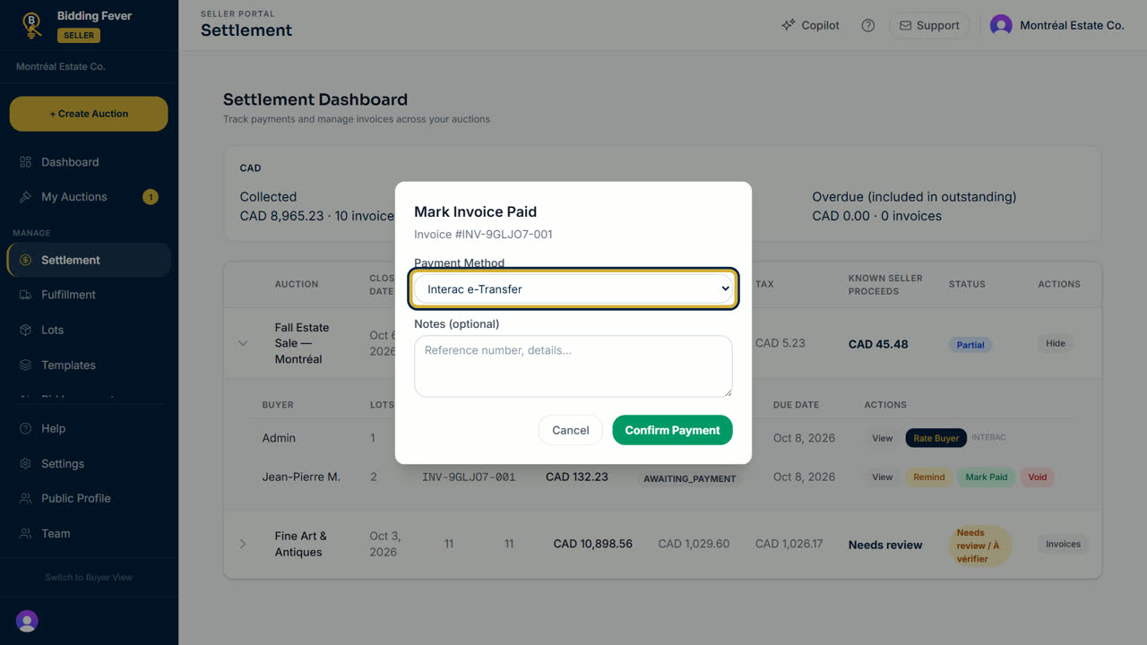The Mark Invoice Paid window